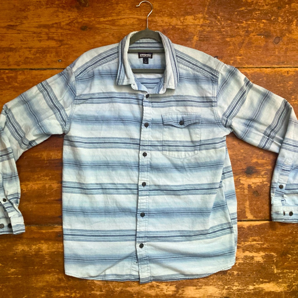 Patagonia Blue Casual Button Down Shirt with Stripes